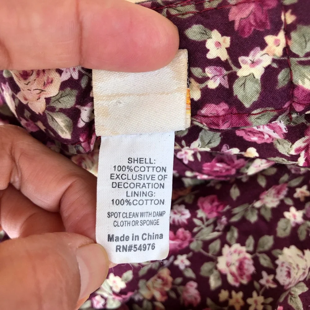 Mudd Vintage Cotton Green/Brown‎ Distressed Patches Floral Print Linen Cap OS